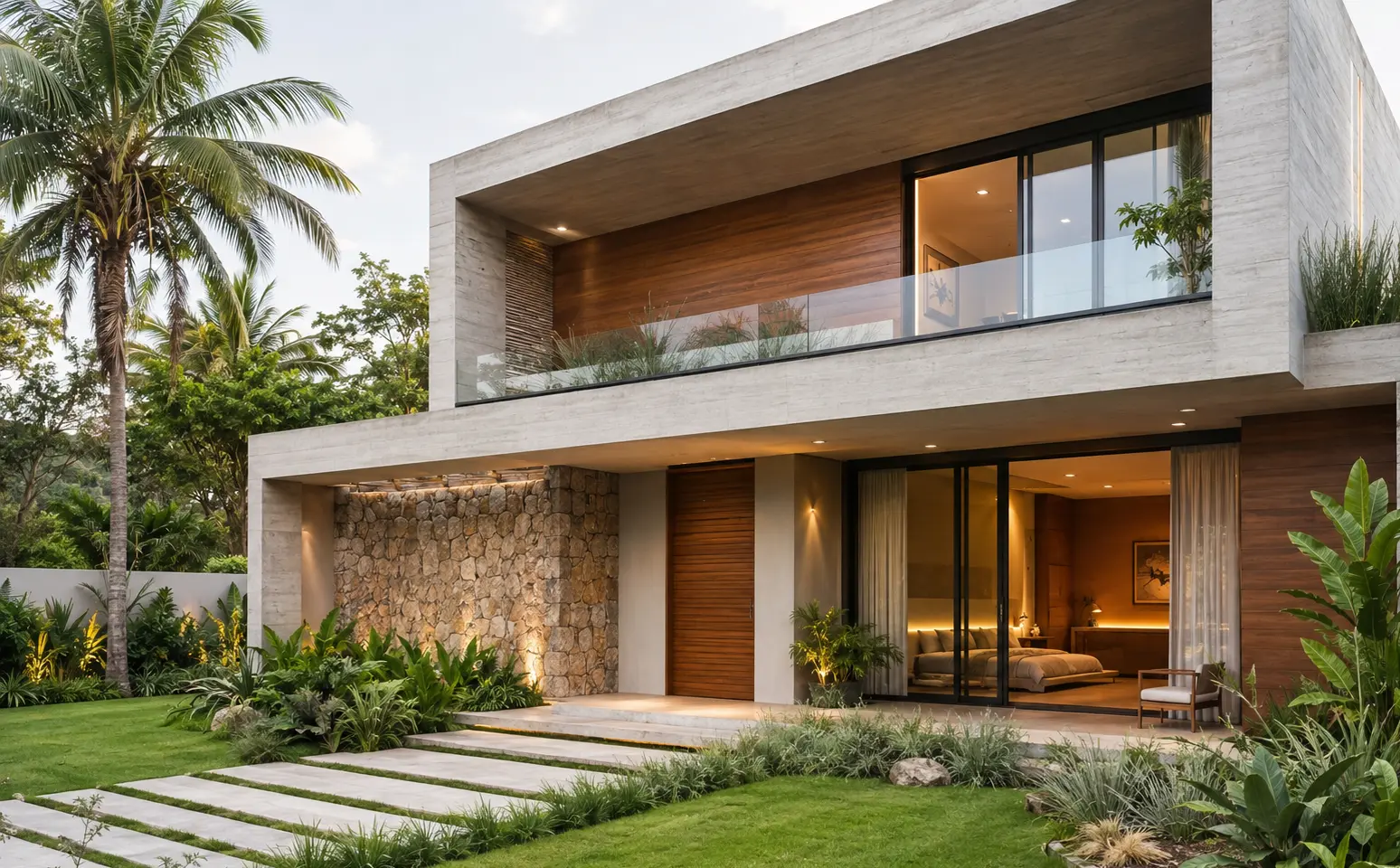 Fachada de residência contemporânea com acabamento de alto padrão